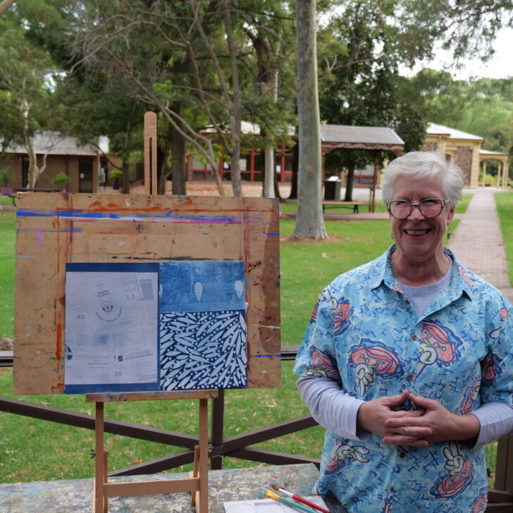 Mary Hemingway poses with some of her art at the Fullarton Arts Studio